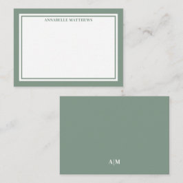 Tarjeta Pequeña Green Border Minimalist Name Monogram