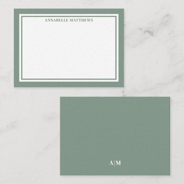 Tarjeta Pequeña Green Border Minimalist Name Monogram (Anverso / Reverso)