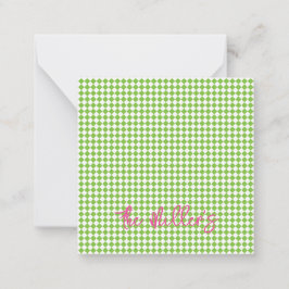 Tarjeta Pequeña Green Checkerboard Pink NAME Moda Preppy Fun