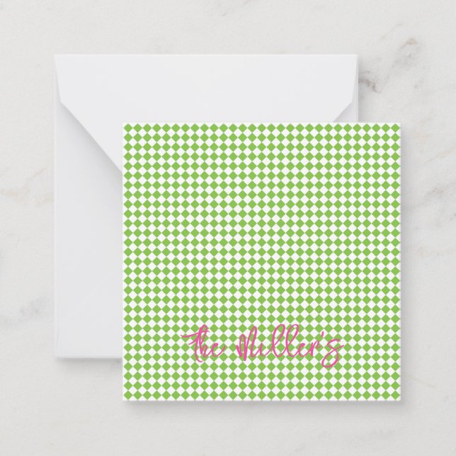 Tarjeta Pequeña Green Checkerboard Pink NAME Moda Preppy Fun (Anverso)