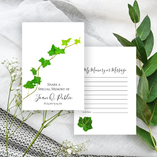 Tarjeta Pequeña Green English Ivy Vine Share Memory Funeral (Subido por el creador)