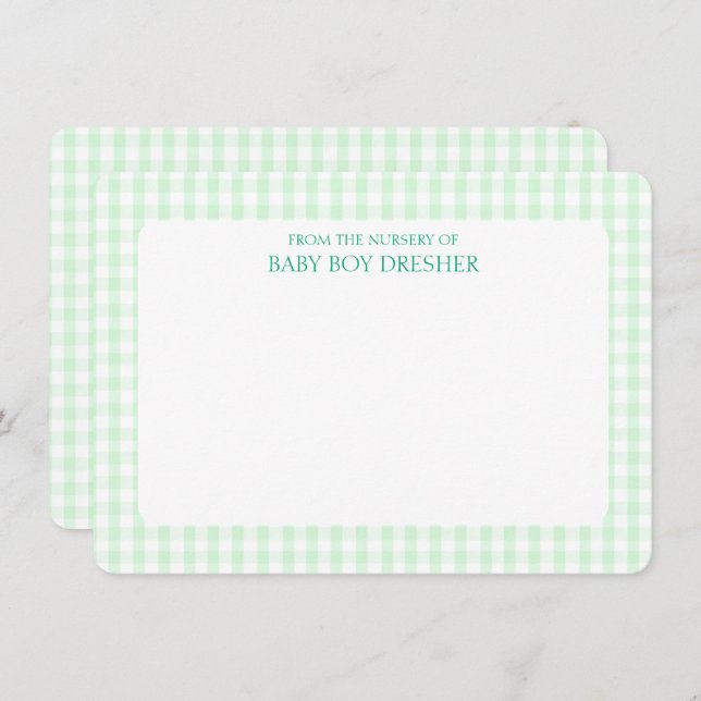 Tarjeta Pequeña Green Gingham Personalizado (Anverso / Reverso)