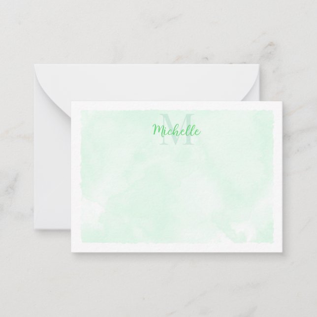 Tarjeta Pequeña Green Pastel Watercolor All Occasion Monogram (Anverso)