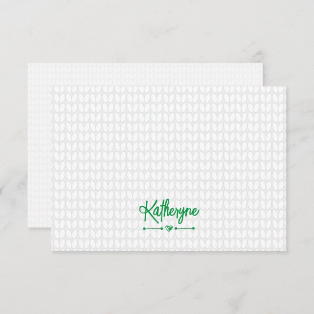 Tarjeta Pequeña Green Personalized Knit Stitch (Anverso / Reverso)