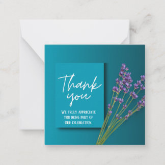 Tarjeta Pequeña Green Thank You Card with Purple Floral Design