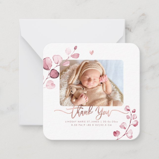 Tarjeta Pequeña Greenery Eucalyptus Baby Shower Gracias (Anverso)