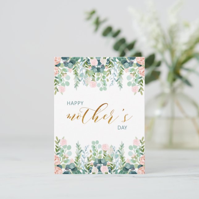 Tarjeta Pequeña Greenery Mother's Day Greeting Card (Anverso de pie)