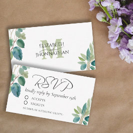 Tarjeta Pequeña Greenery Watercolor RSVP Monogrammed