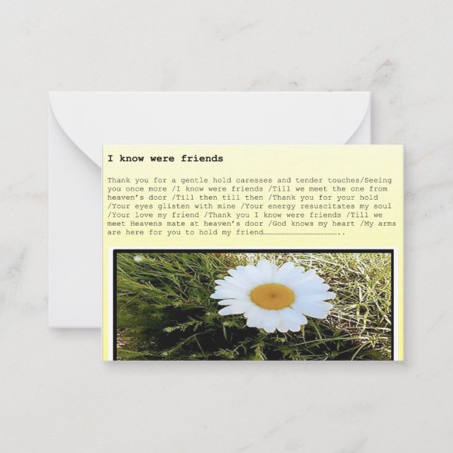 Tarjeta Pequeña Greeting card a set of 10  'I know were friends' (Anverso)