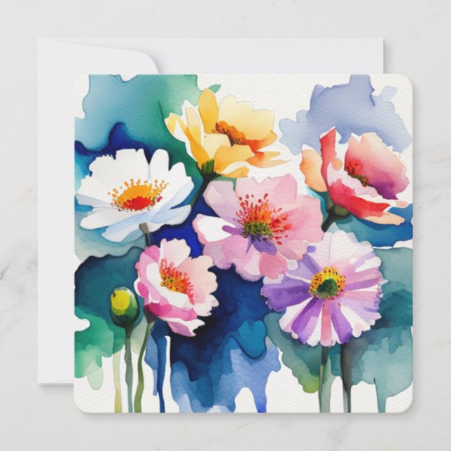 Tarjeta Pequeña Greeting Card with Watercolor Flowers - 4 (Anverso)