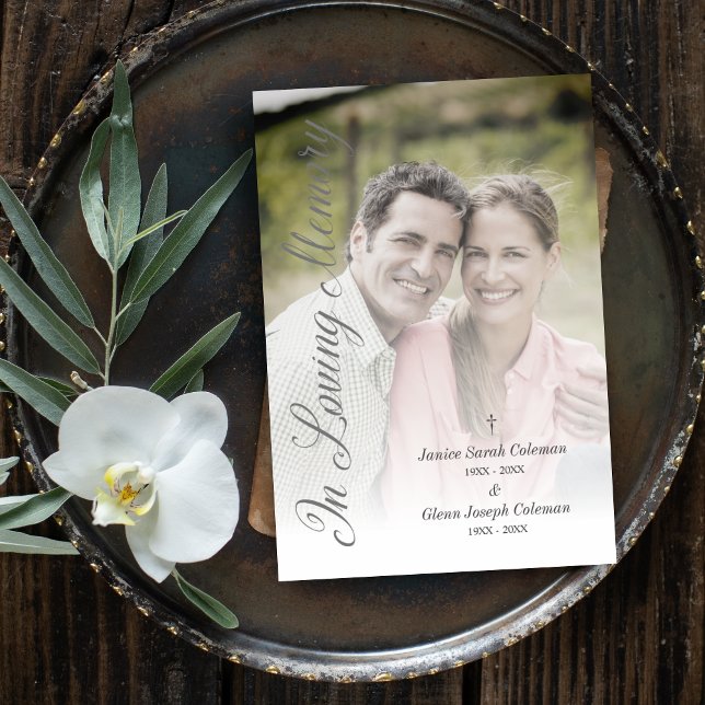 Tarjeta Pequeña Grey Cherished Fancy Memories Couple's Funeral  (Grey Cherished Fancy Memories Couple's Funeral Invitation Card with Envelope.
)