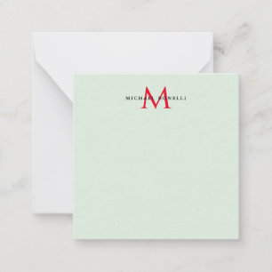 Tarjeta Pequeña Gris y rojo negro Monograma moderno Minimalista
