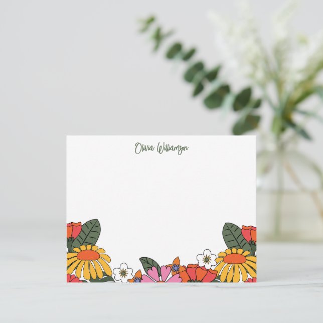 Tarjeta Pequeña Groovy Boho Retro Flores Stationery personalizada (Anverso de pie)