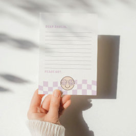 Tarjeta Pequeña Groovy Chica Checkered Happy Face | Cápsula de tie