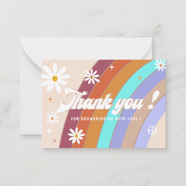 Tarjeta Pequeña Groovy retro acuarela gracias a la ducha de bebé (Anverso)