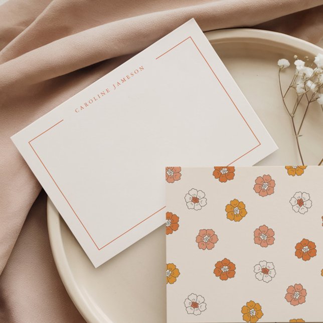 Tarjeta Pequeña Groovy Retro Floral Flat Note Card (Subido por el creador)