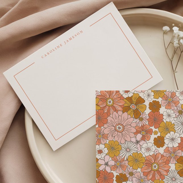 Tarjeta Pequeña Groovy Retro Floral Flat Note Card (Subido por el creador)