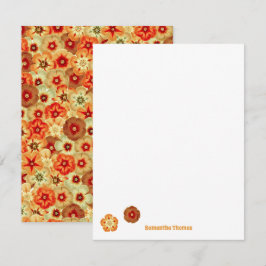 Tarjeta Pequeña Groovy Retro Naranja Hippie FlowPattern