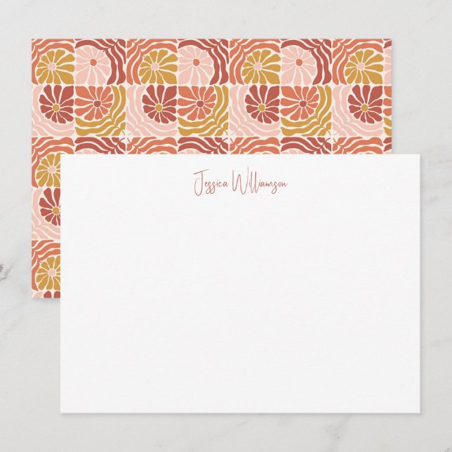 Tarjeta Pequeña Groovy Retro Rosewood Frío Botánico Personalizado (Anverso / Reverso)