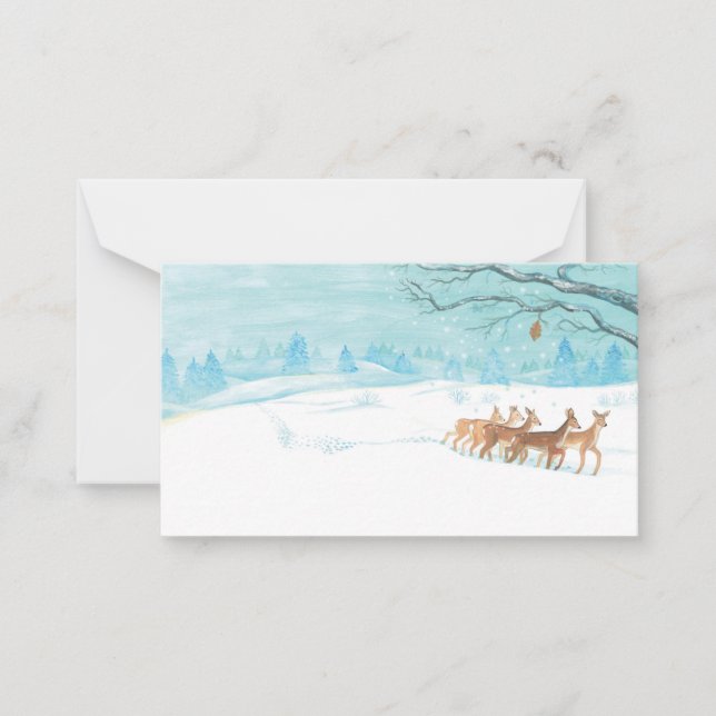 Tarjeta Pequeña Grupo Roe Deer en invierno (Anverso)