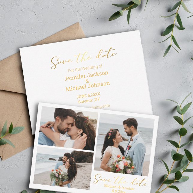 Tarjeta Pequeña guardar el collage del boda de caligrafía de oro d (Subido por el creador)