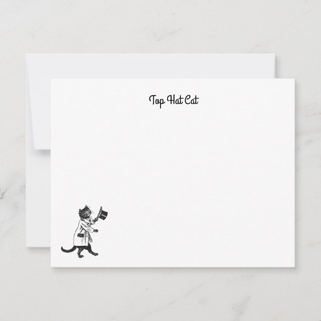 Tarjeta Pequeña Guay de época editable Top Hat Cat negro y blanco (Anverso)