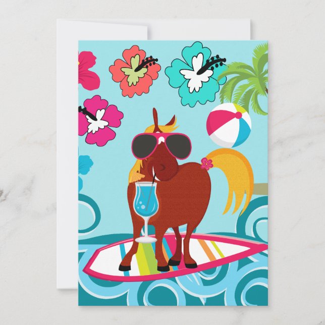 Tarjeta Pequeña Guay Horse Surfer Dude Summer Fun Beach Fiesta (Anverso)