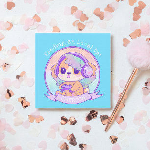 Tarjeta Pequeña Guay Kawaii Gamer Chica perro quiere cumpleaños en