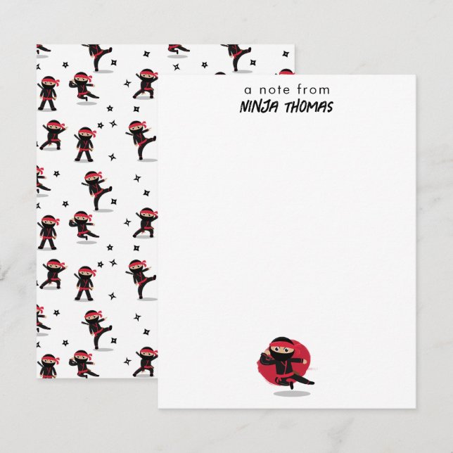 Tarjeta Pequeña Guerrero Ninja Lindo Nombre Personalizado Negro y  (Anverso / Reverso)