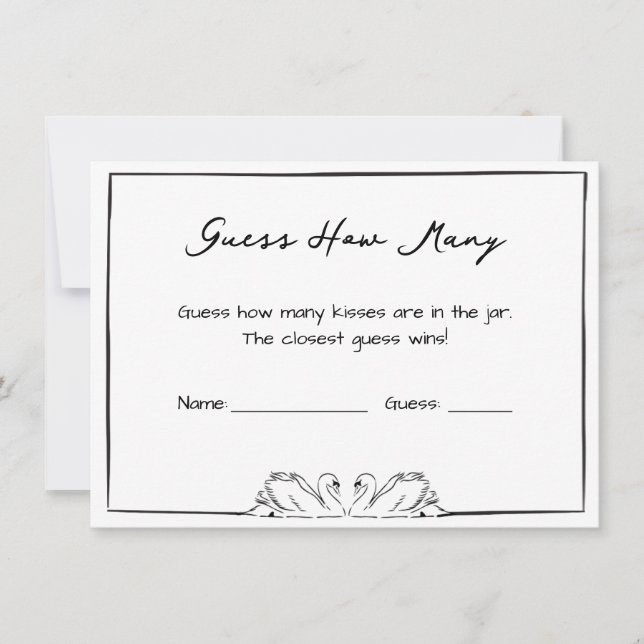Tarjeta Pequeña Guess How Many Kisses Bridal Shower Game Swan Chic (Anverso)