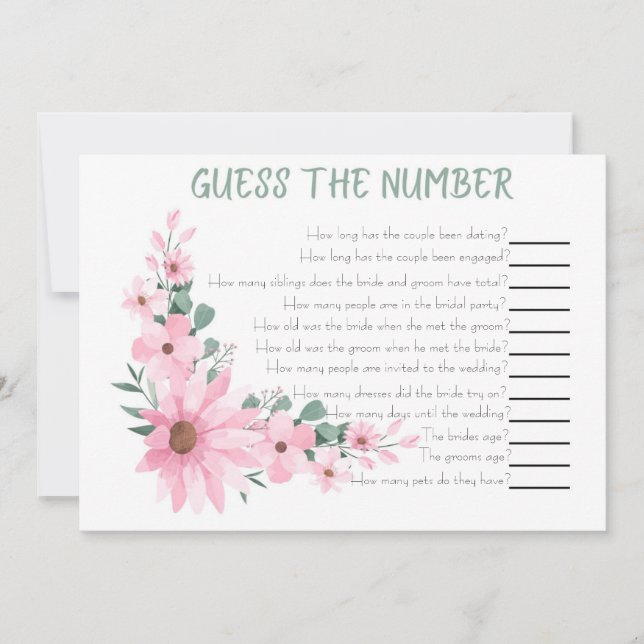 Tarjeta Pequeña Guess The Number Bridal Shower Game Pink Flowers (Anverso)