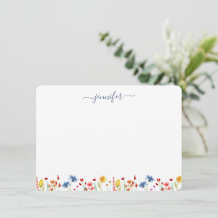 Tarjeta Pequeña Guión azul personalizado de Wildflower Meadow