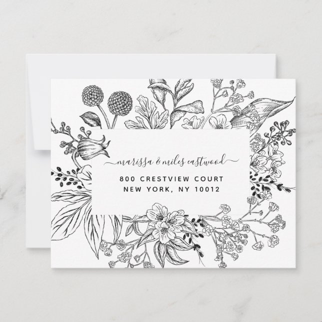 Tarjeta Pequeña Guión blanco negro Floral Botánica personalizada N (Anverso)