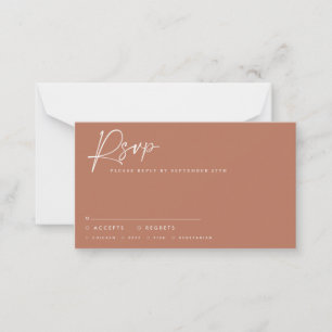 Tarjeta Pequeña guión boda escritura moderna terracotta rsvp