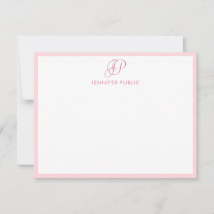 Tarjeta Pequeña Guión caligrafiado Monograma Rubor moderno rosa