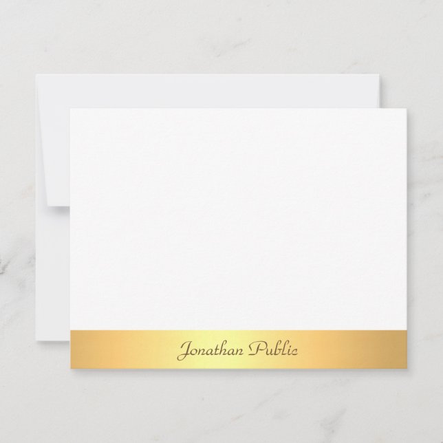Tarjeta Pequeña Guión caligrafiado Texto Dorado Profesional Blanco (Anverso)