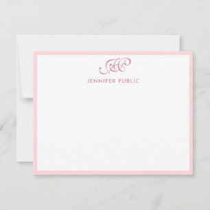Tarjeta Pequeña Guión caligráfico Monograma Elegante Rubor Rosa