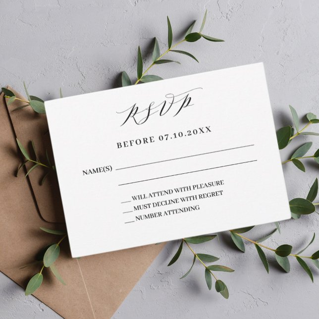 Tarjeta Pequeña Guión clásico respuesta de boda moderna RSVP (Subido por el creador)