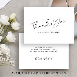 Tarjeta Pequeña Guión de agradecimiento para una boda en blanco y 