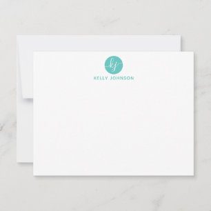 Tarjeta Pequeña Guión de Aqua Turquesa Monograma Círculo moderno G