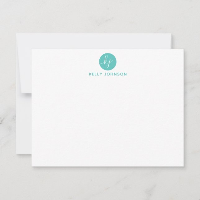 Tarjeta Pequeña Guión de Aqua Turquesa Monograma Círculo moderno G (Anverso)