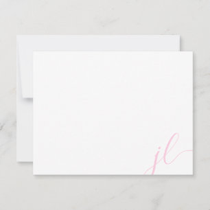 Tarjeta Pequeña Guion de caligrafía rosa claro Dos iniciales