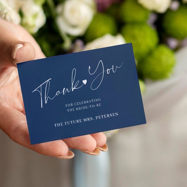 Tarjeta Pequeña Guión de ducha de novia azul marino gracias (Subido por el creador)