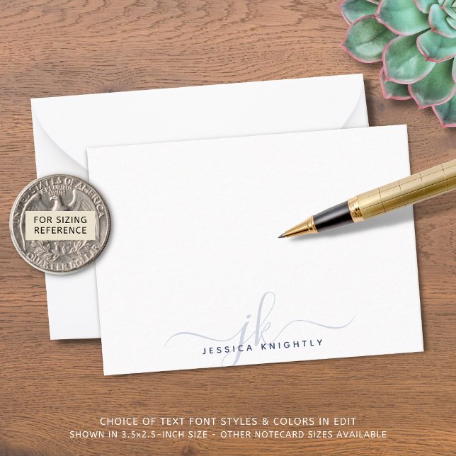 Tarjeta Pequeña Guión de Moda moderna Iniciales de monograma azul  (Subido por el creador)