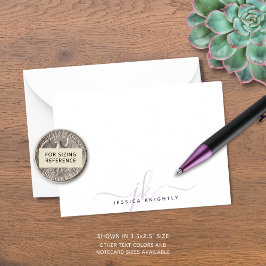 Tarjeta Pequeña Guión de Moda moderna Iniciales de monograma púrpu