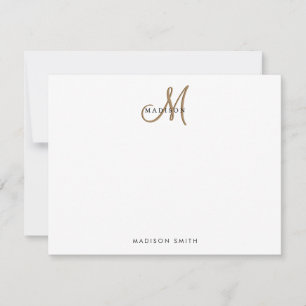 Tarjeta Pequeña Guión de Monograma en blanco y negro y dorado