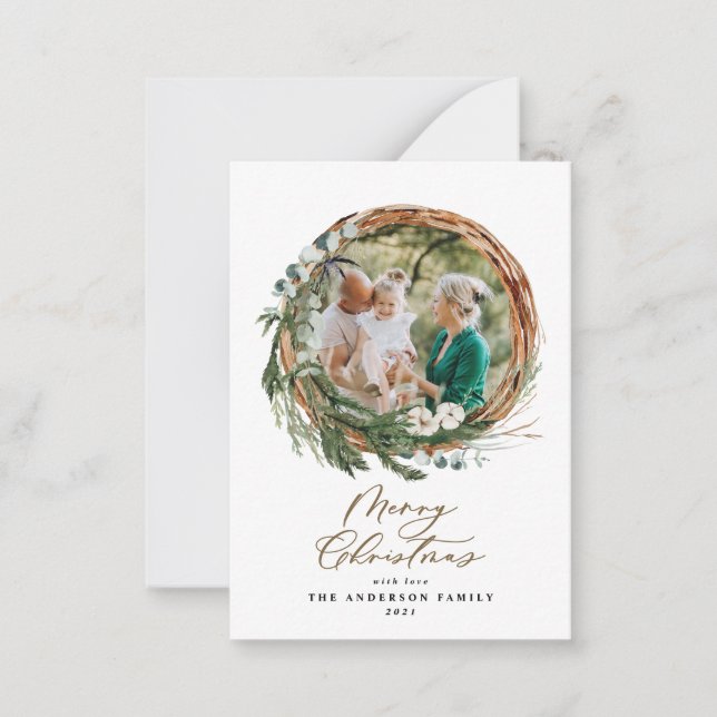 Tarjeta Pequeña guión de navidad alegre del follaje presupuestario (Anverso)