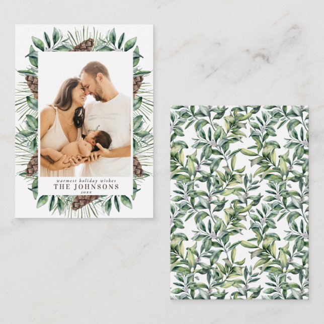 Tarjeta Pequeña Guión de Navidades de foto de Mini Winter Pine Con (Anverso / Reverso)