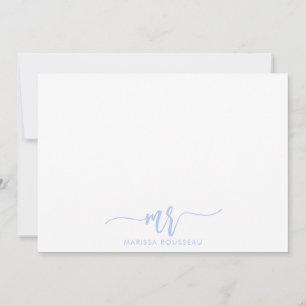 Tarjeta Pequeña Guión de nombre azul Pastel Minimalista simple ini