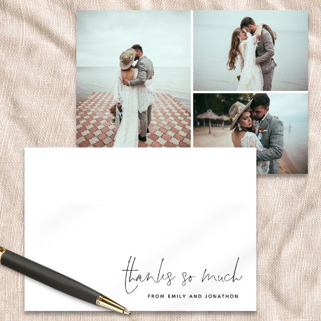 Tarjeta Pequeña Guión de nombre simple 3 Boda de fotos Gracias (Front and back view)